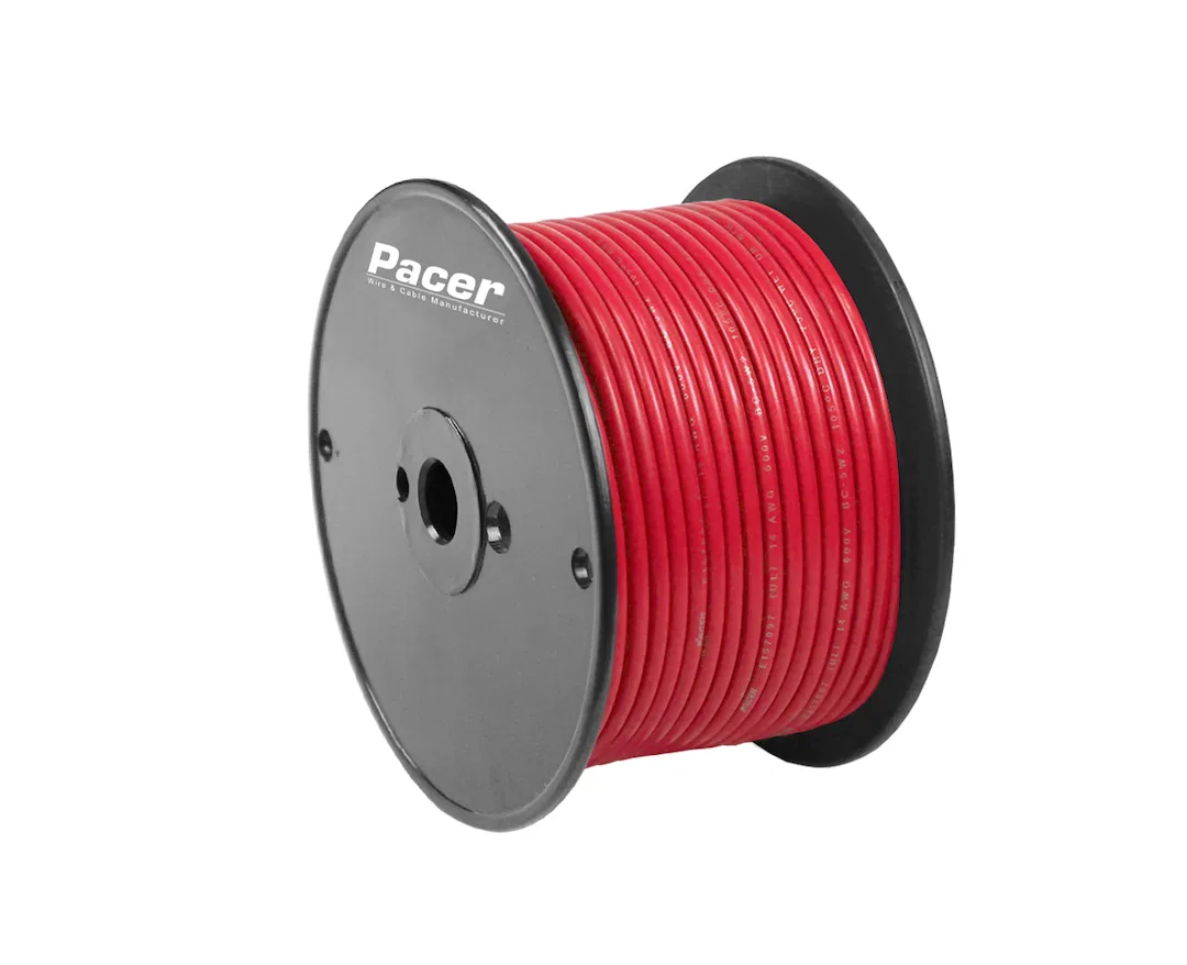 WUL16RD-100 – PACER Primary Wire, Stranded Conductor 16 Gauge 600 Volts Red 100 Foot Roll Tinned Copper Conductor/ PV...